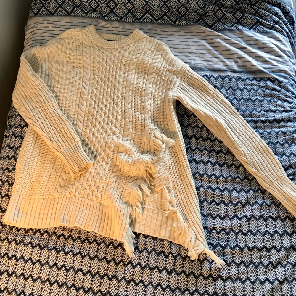 J.Crew cable knit fringe sweater